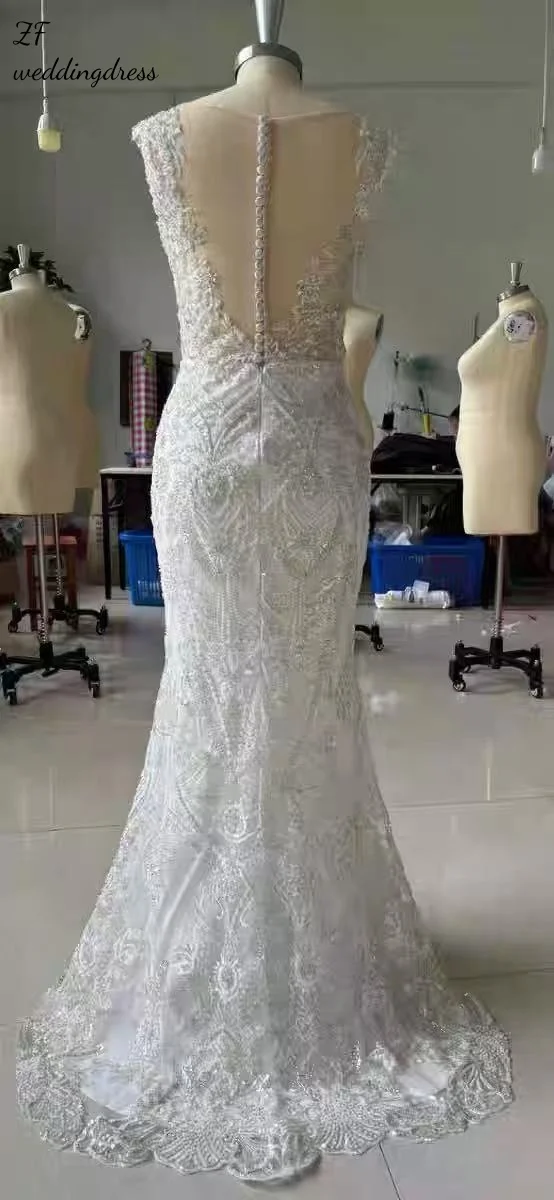Vestidos de noche lujosos personalizados, vestidos de novia, novias en V profundo, trenes brillantes, trenes sin mangas, líneas traseras, bal desmontable
