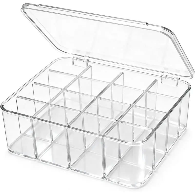 

Органайзер для носков и нижнего белья B84B-Tie Box, 16 отделений, прозрачный пластиковый контейнер для хранения с крышкой и регулируемой системой разделителей