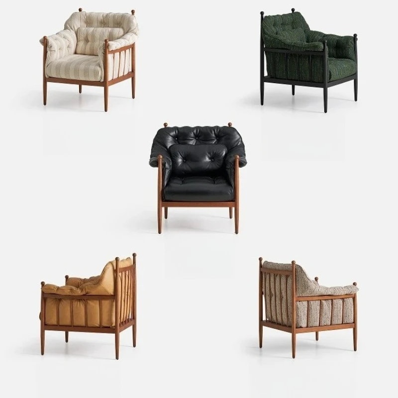 

French retro leather single chair | All solid wood frame support elegant, high-density sponge sitting comfortable fit |