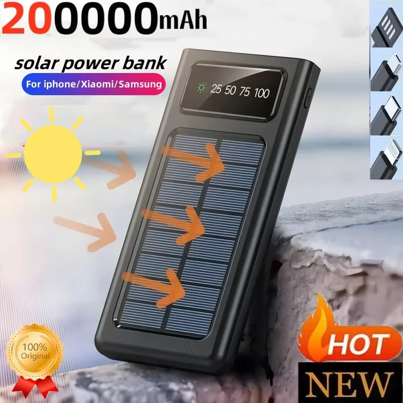 4 In1 200000mah الشمسية سعة فائقة في الهواء الطلق قوة البنك سوبر شحن سريع USB نوع مصباح ليد عرض ل Xiaomi آيفون