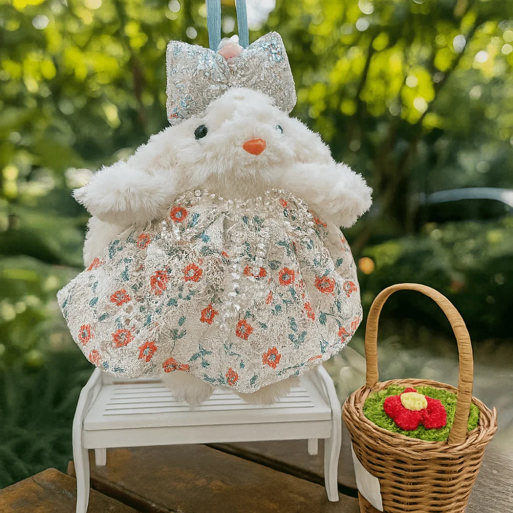 فستان الأميرة اللؤلؤ القوس أرنب المفاتيح محشوة الكرتون الأرنب كيرينغ Kawaii لينة تدلى الأذن أرنب قلادة كهدية #4