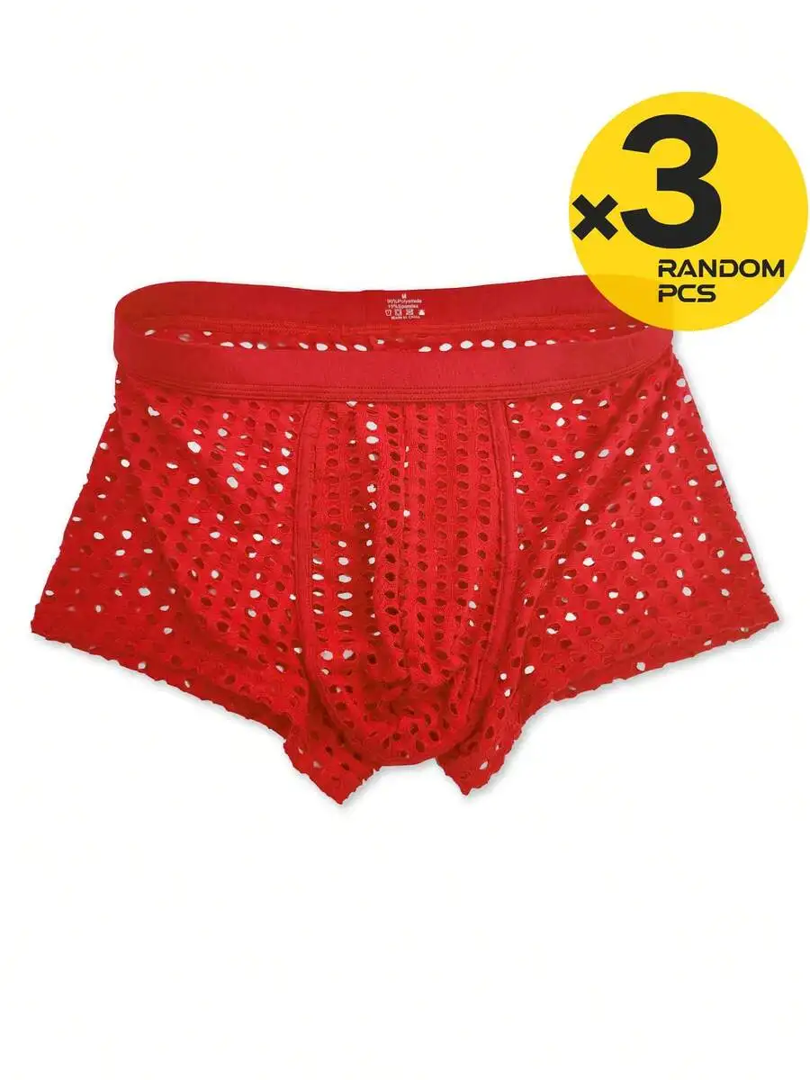 

3-Pack Mens Mesh Boxer Briefs - Nylon Stretch, Hollow Out Design, Elastic Waistband, Breathable Lightweight Underwear
