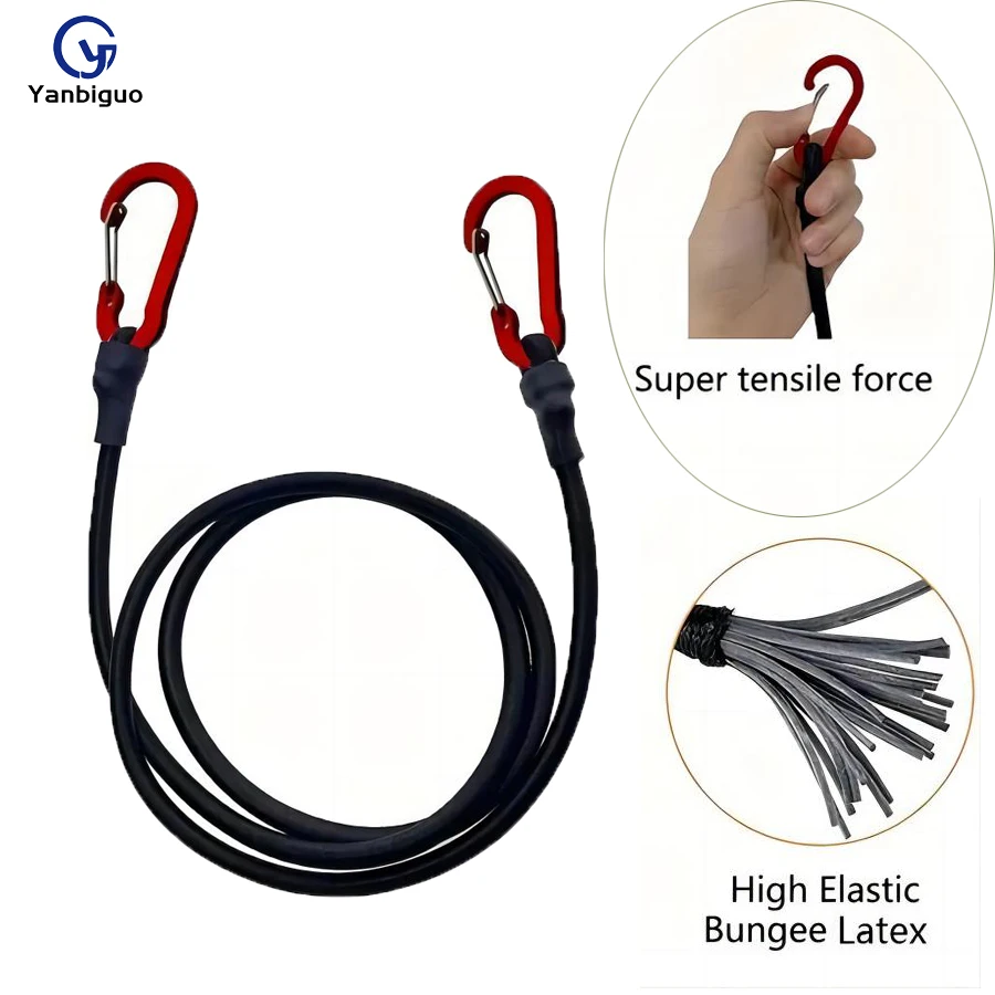 Bungee Cords with Carabiner, Extra Strong Black Bungee Straps with Carabiner Hooks for Camping, Tarps, Bike Rack, Tent, Car