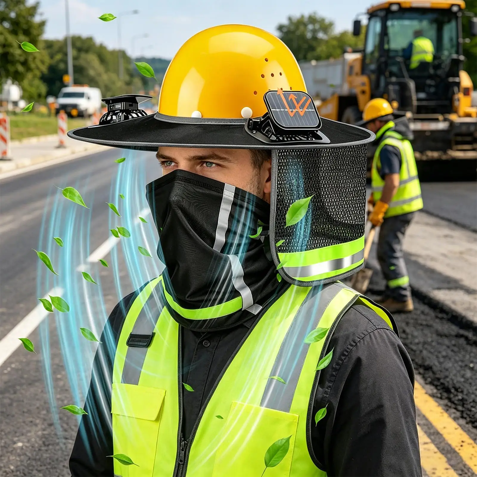 

Hard Hat Sun Shade Lightweight Neck Gaiter Bandana With Solar Fan UV Protection Face Neck Sun Visor For Construction Site