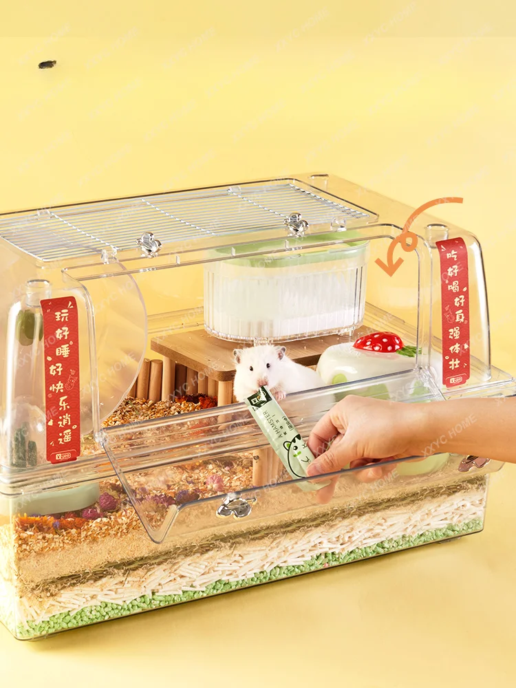 Fully Transparent Hamster Cage Djungarian Hamster Acrylic Oversized Villa Nest Feeding Box Flower Branch Mouse Basic Supplies