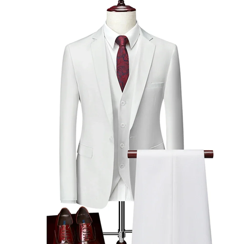 

3 Pcs Suits Set Blazers Jacket Pants Vest / 2023 Fashion New Men Casual Boutique Business Plaid Slim Dress Formal Coat Trousers