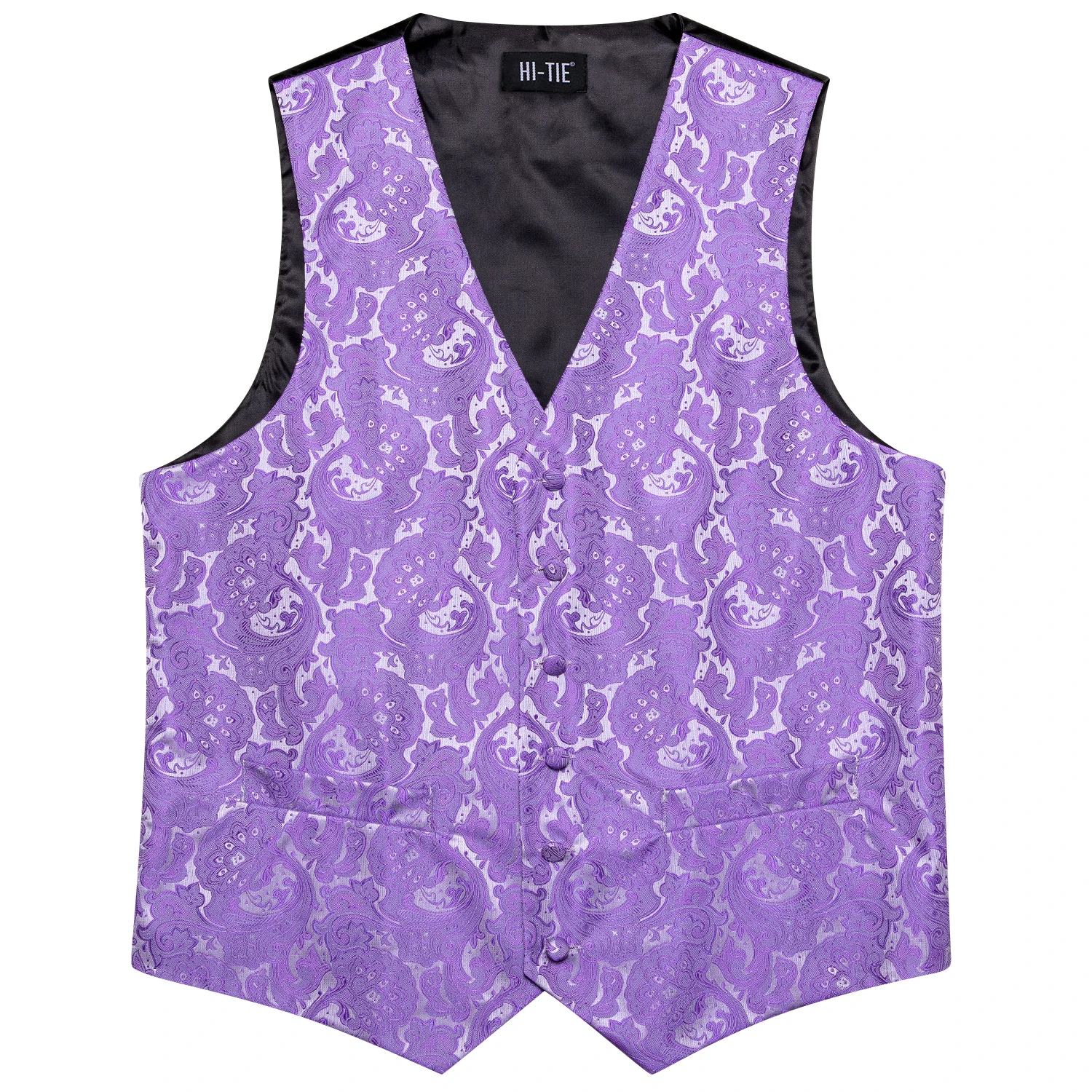 Elegant Purple Silk Mens Vests Tie Fashion Paisley Jacquard Sleeveless Jacket 4PC Hanky Cufflink Paisley Suit Waistcoats Wedding