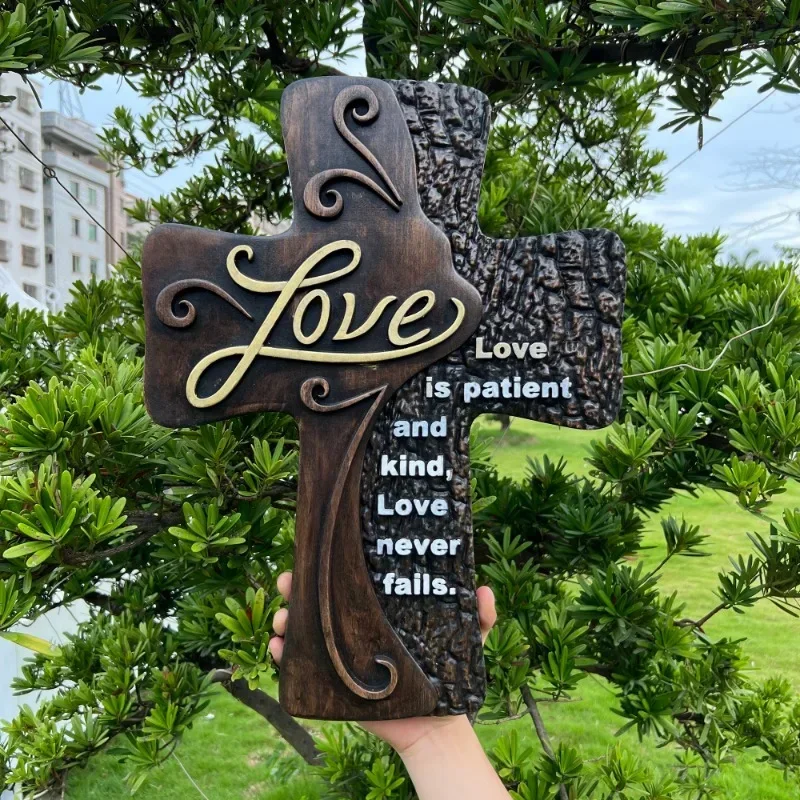 

Vintage Carved Wooden Wall Cross Love Spiritual Wall Sign Religious Desktop Decoration Gift