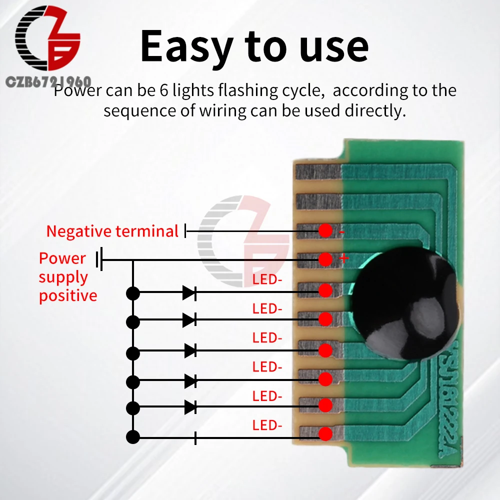 5Pcs 6-way LED flashing module DIY Flash Chip LED Driver Cycle Flashing Control Board DC3-5V Power on scrolling light module