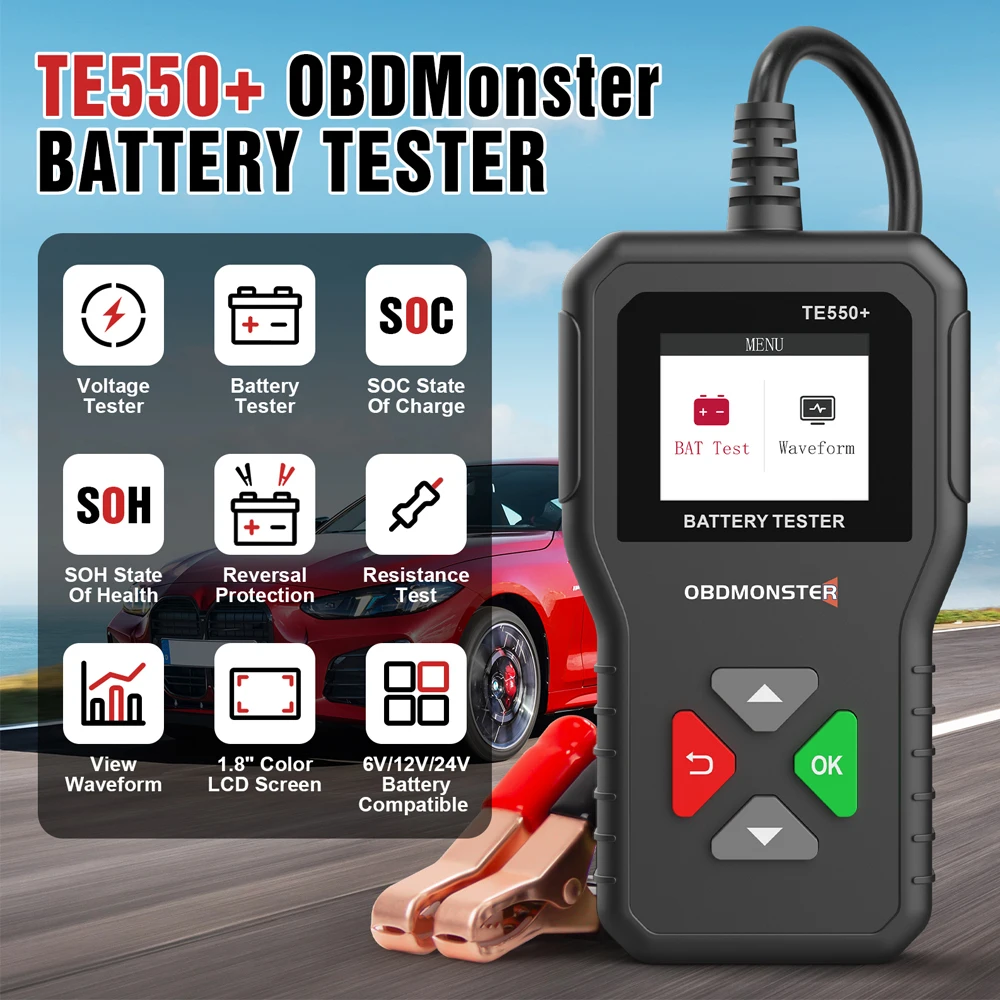 

TE550+ Car Battery Tester 6V 12V 24V 100-2000CCA Battery System Detect Diagnostic Tool Auto Battery Analyzer low price