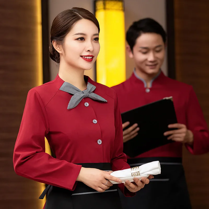 

Hot Pot Restaurant Waiter Work Uniform Top Catering Tea House Hotel Restaurant Food Delivery Staff Autumn Winter Long Sleeve Wor
