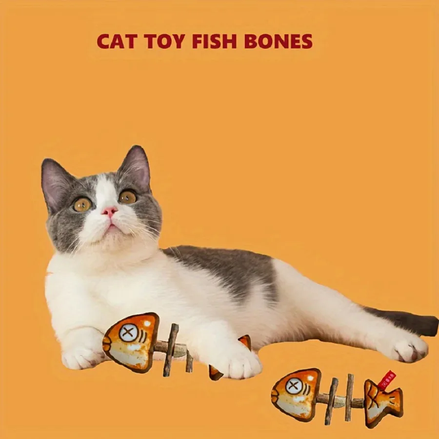 Cat Toy Fish Bone Wooden Polygonum Simulated Fish Teeth Grinding Grilled Fish Pet Products Cute Cartoon Fish Bones Cat Dog Toys