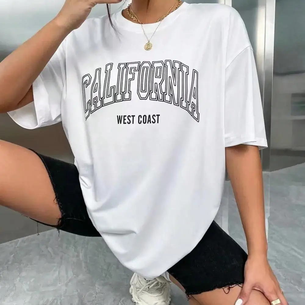 2026 Summer TopsFlirla Drop Shoulder Letter Graphic Tee Graphic Tees Women TopsLoose And Comfortableshirt