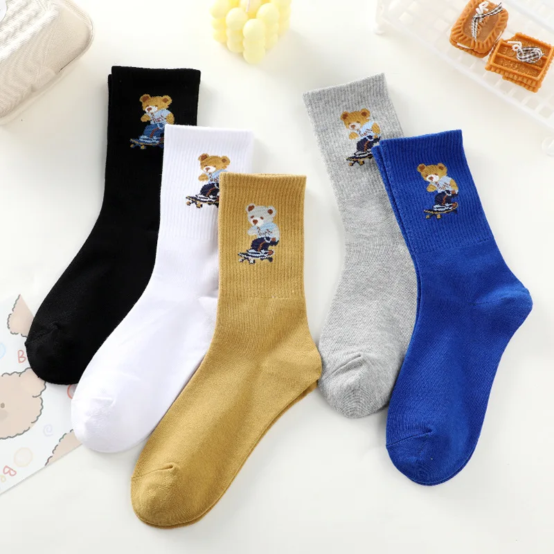 New Cartoon Sports Women\'s Socks Harajuku Happy Funny Bear Kawaii Animal Girl Socks Spring Autumn Fashion Novelty Female Socks