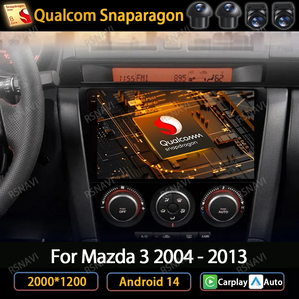 Radio samochodowe Android 14 dla Mazda 3 2009-2013 Odtwarzacz multimedialny Stereo Wideo Nawigacja Auto Carplay Jednostka główna GPS 360 Kamera DSP