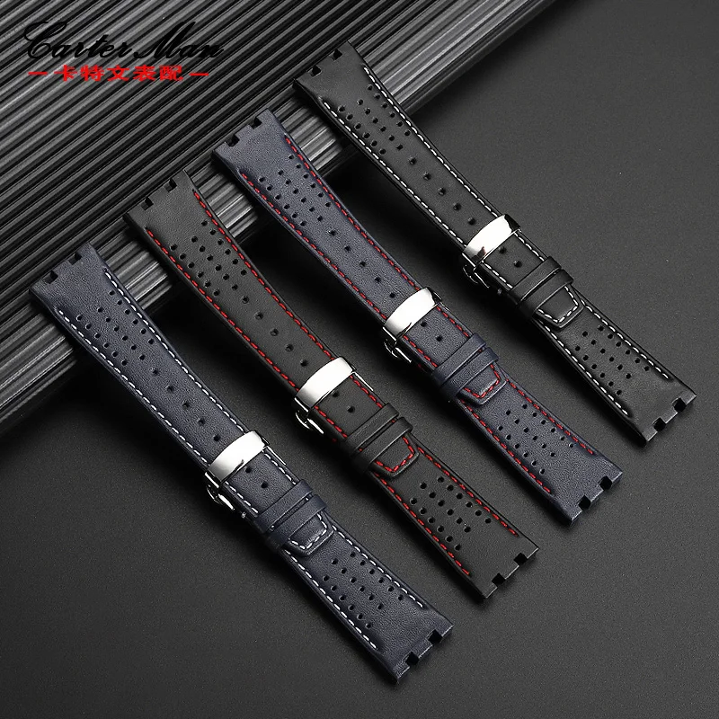 Cowhide Wristband for AIKON Series AI6007 AI6008 AI6038 AI6058 Leather Watch Strap with Head Grain Wristband Bracelet Accessorie