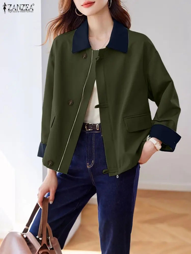 

ZANZEA, осенние женские пальто на молнии, 2025 год, стильные женские куртки в стиле пэктиворк, пальто, куртки с длинными рукавами и воротником с лацканами, элегантная рабочая верхняя одежда