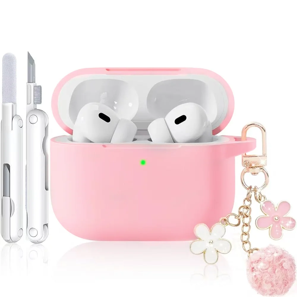 Compatible with Apple for 4/3/Pro 2, soft silicone case with keychain, including cleaning kit, for AirPod Pro/2/