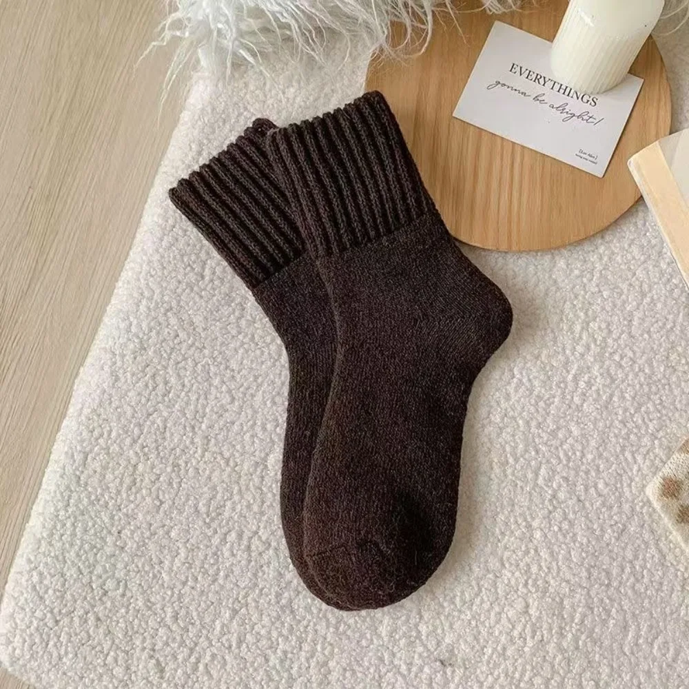 

Autumn Warm Winter Wool Socks Fleece Thickened Knitted Snow Socks Soft Towel Loops Mid-tube Stockings Women