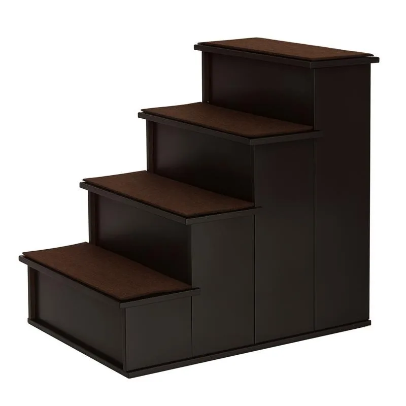 

4 Step Wooden Dog Steps Pet Stairs for Dogs, Cat Ladder for Bed Couch with Non-Slip Carpet 40 x 59 x 54.2 cm, Dark brown
