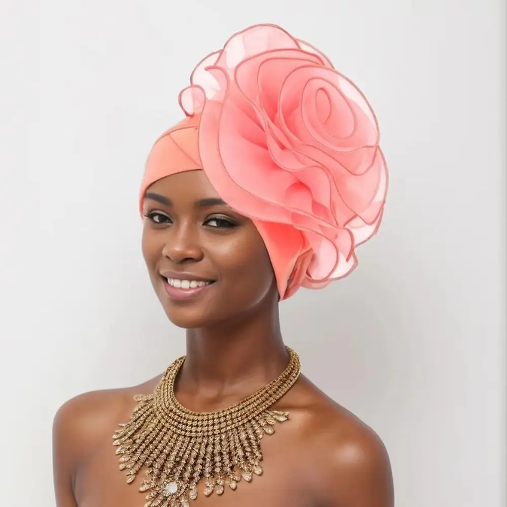 Big Flower Women's Turban Cap One Size Elastic Side Flower Ramadan Hijab Comfortable Breathable Head Wrap Cap Hair Accessories