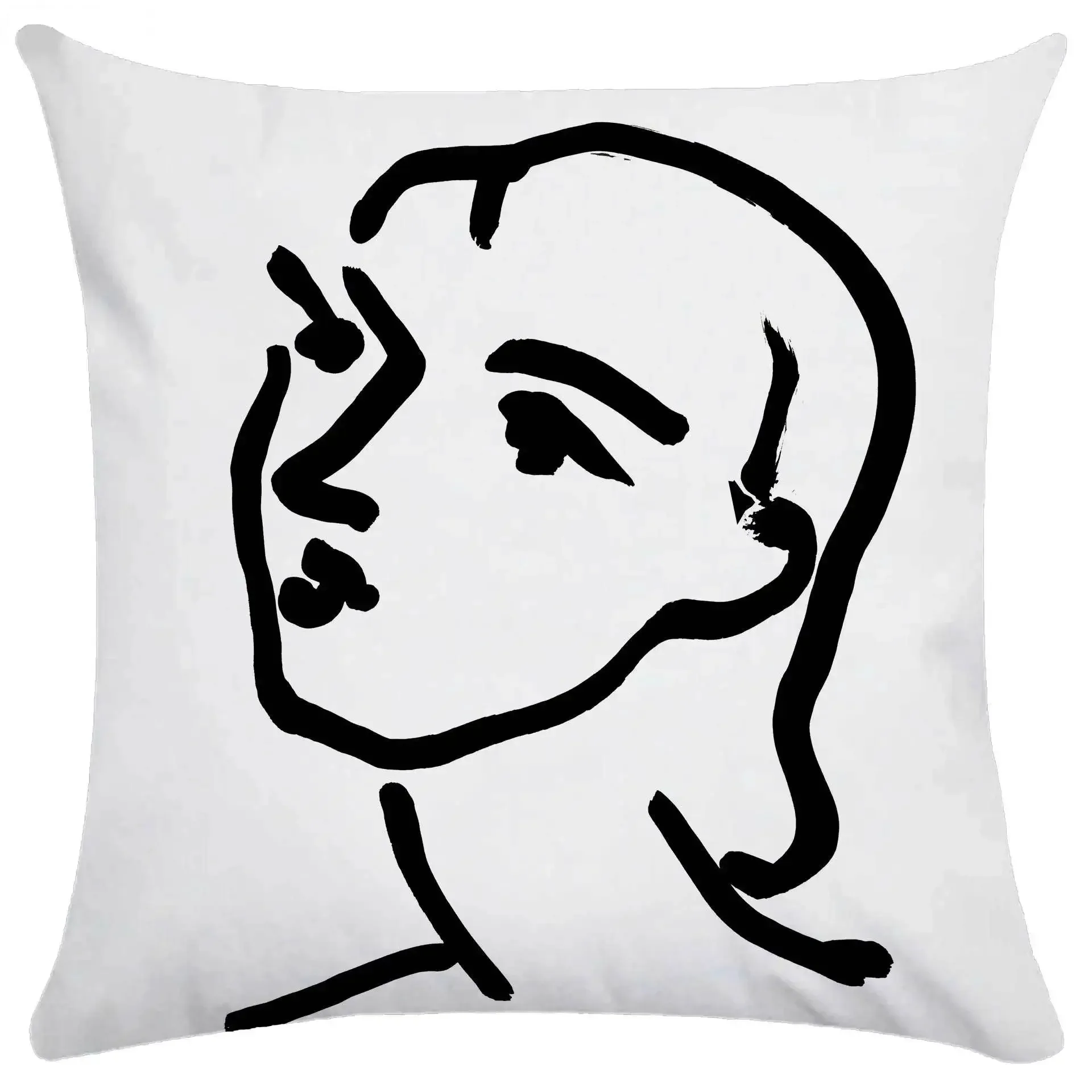 

Abstract Face Line Art Cushion Cover Blue White Geometric Peach Skin Throw Pillow Case for Living Room Sofa Home Decor 40x40cm