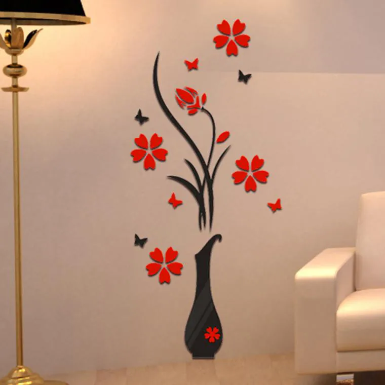 DIY Vase Flower Self-Adhesive Wallpaper Tree Crystal Arcylic 3D Wall Sticker Decal Children's Room Home Decor image 4