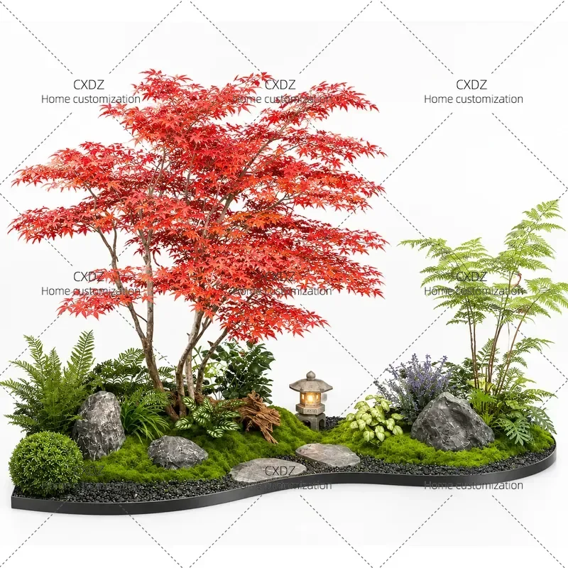 High End Red Maple Tree Modeling Floor to Ceiling Zen Indoor Outdoor Fake Tree Large Decorative Maple Leaf Landscaping