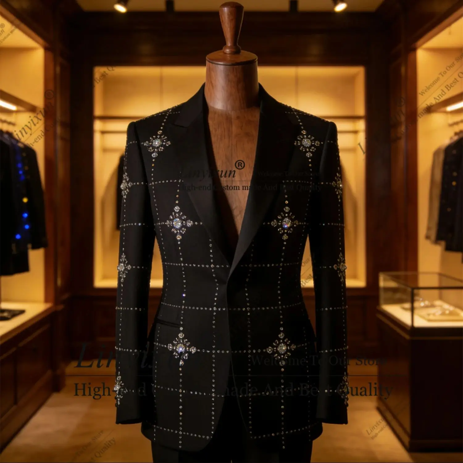 

Perfect Jewelry Ornament Tuxedos Men Suits 2 Pieces Wedding Groom Party Slim Male Prom Blazers Customized Ternos Completo