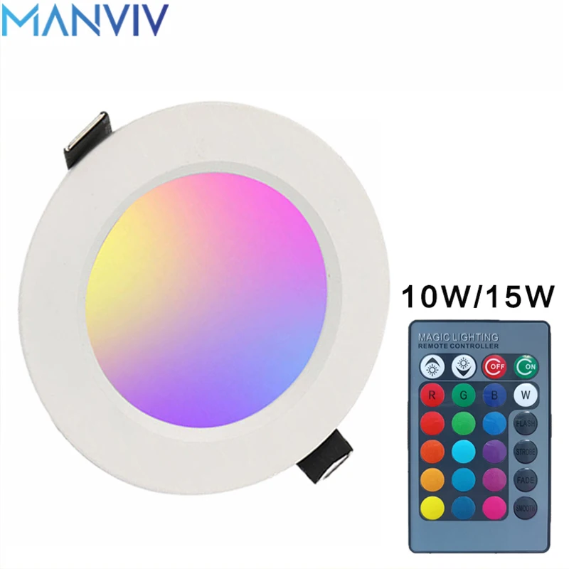 MANVIV 10W 15W LED Downlight Wpuszczana lampa sufitowa Kolor RGB z pilotem Reflektor LED Panel LED Światło w dół AC 85-265V