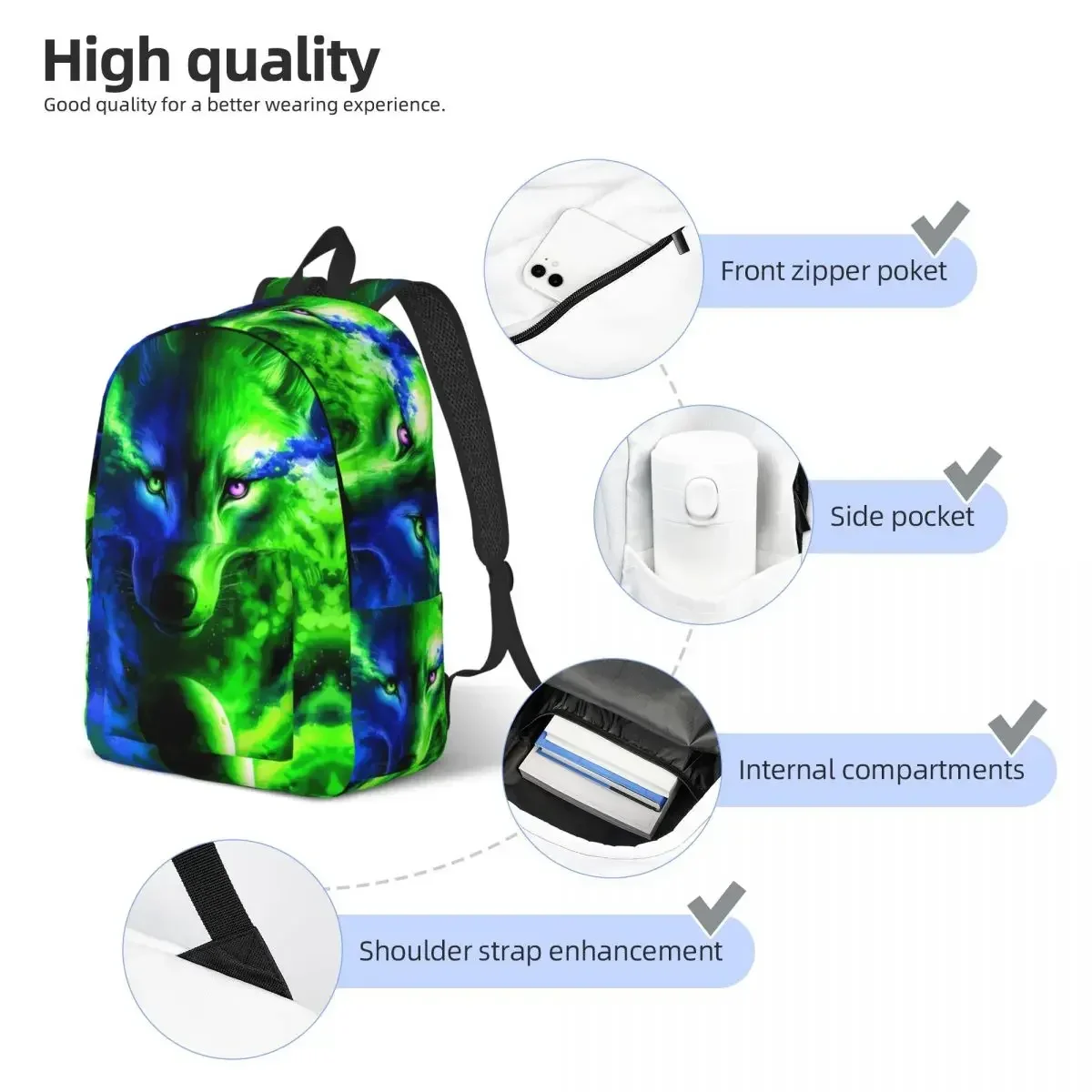 Cooler Galaxy Wolf Rucksack Tier Coole Rucksäcke Männliches Reisemuster Schultaschen Robuster Rucksack für Outdoor-Reisen