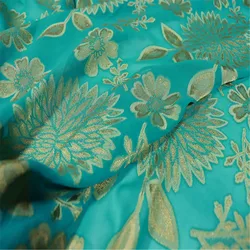 Elegant Somali Dirac Shiny Pure Silk Jacquard Georgette Metallic Fabric Green Gold Flower for Shawl Scarves Dress Apperal