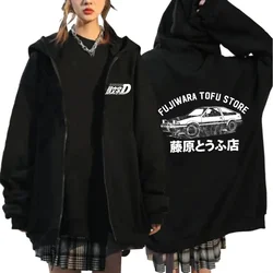 Initial D Zipper Hoodies Men's Clothing Autumn Winter Zip Up Hooded Sweatshirts Casual Vintage Loose Hoodie Jacket