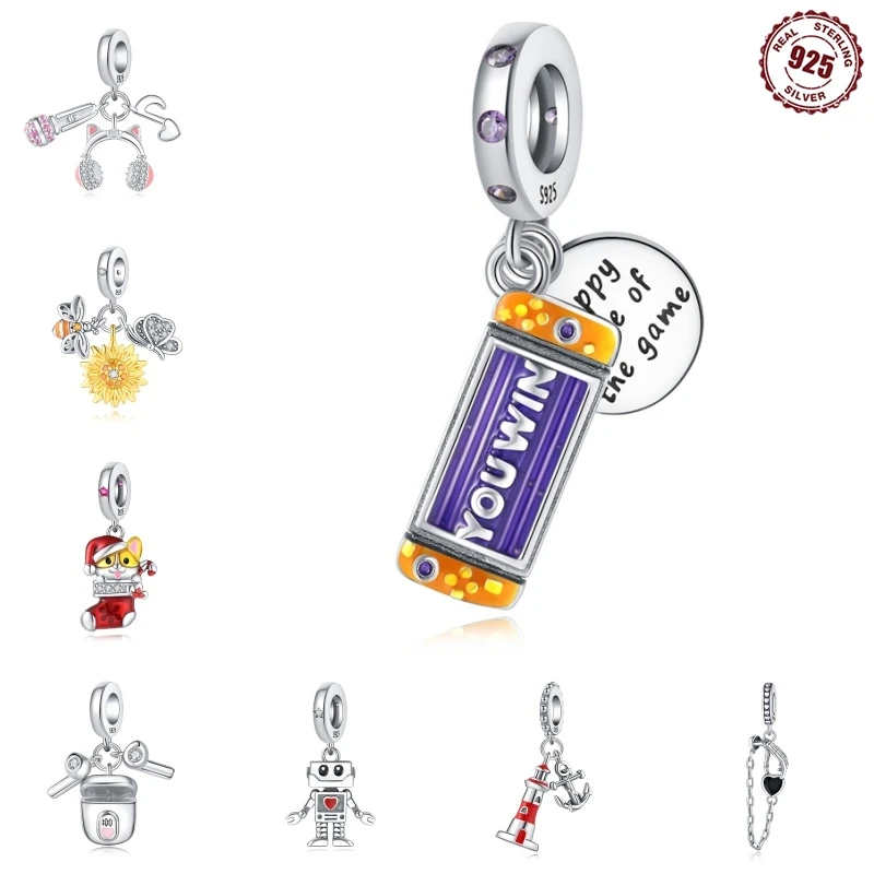 100% 925 Sterling Silver Game Machine Headphone Microphone Pendant Multiple Styles For Women Fine Zircon Jewelry Gifts 2024
