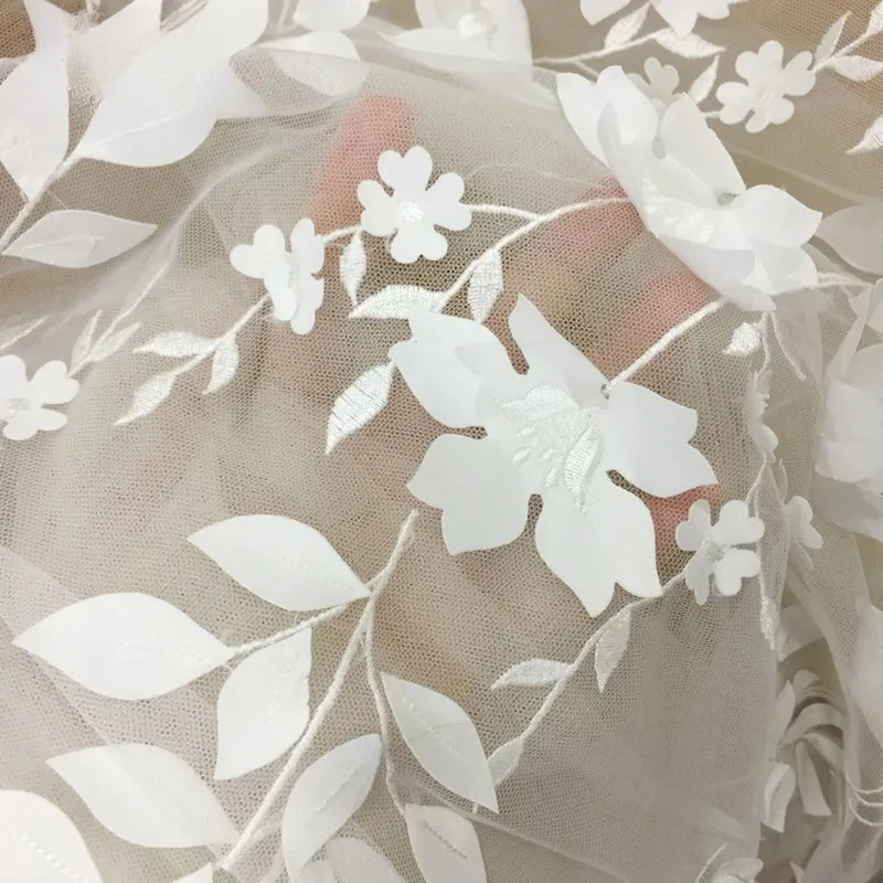 

High Quality Handmade Leaf Applique Mesh Lace Fabric, Wedding Dress, Long Skirt, DIY Handmade Background Decoration Accessories