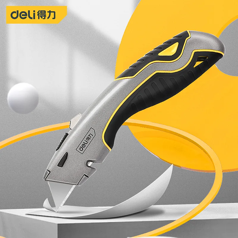 Deli Multifunctional Utility Knife Retractable Sharp Cut Heavy Duty Steel Break With 3 Blades Paper Cut Electrician Professional