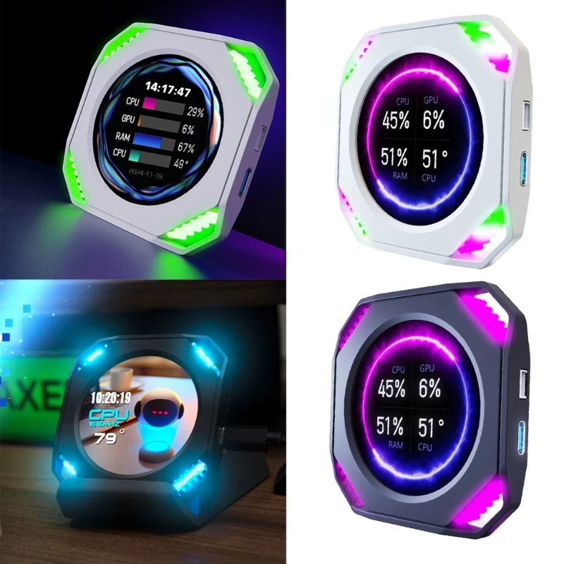 

G8DB 2.1In IPS Display Screen PC Monitors GPU CPU Temperature Display Panel USB C Plugs and Play for Gaming PC Builds