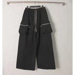 High Street RicK Men's Pants Harajuku Loose Wide-leg Large Pockets Casual Black Owens Cargo Pants Hot Sale Casual Trousers