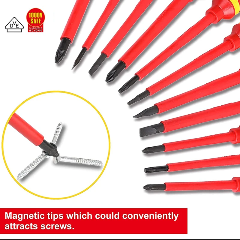 13Pcs Electrician Repair Tools Kit Changeable Insulated Screwdrivers Set with Magnetic Screwdriver bits Electrician Repair Tools