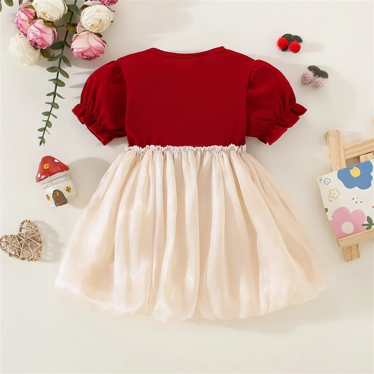 New Baby Girl\'S Dress Knitted Panel Wool Ball Twilight Cloud Bow Short Sleeve Princess Daily Wear