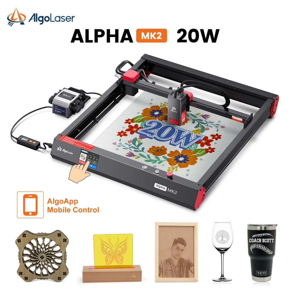 AlgoLaser AlphaMK2 40*41CM CNC Laser Engraver Cutter Powerful 20W Table Woodworking Tool Engraving Cutting Machine Metal Printer