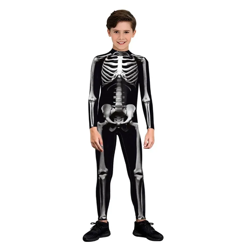 Disfraces a juego para Halloween, disfraz de Cosplay Zentai con estampado de esqueleto Digital 3D, monos de LICRA Sexy para padres e hijos, ropa de fiesta