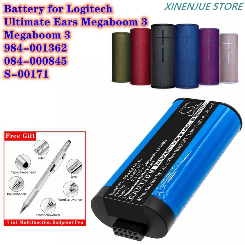 Speaker Battery 2600mAh/3400mAh 533-000146 for Logitech Ultimate Ears Megaboom 3 , 084-000845 , 984-001362 , S-00171