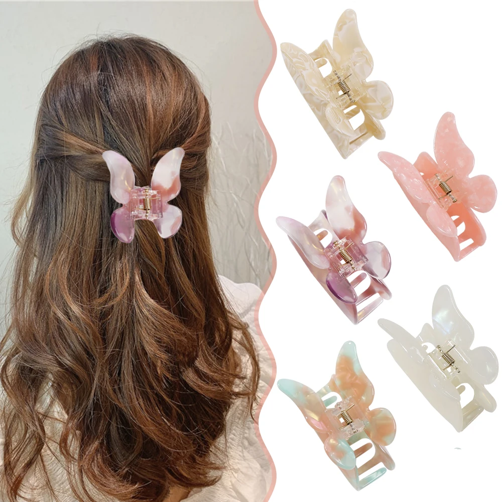 New Butterfly Hair Claw Acetate Material Mix Color Clip For Women Girl Thick Hair Retro Hair Accessories