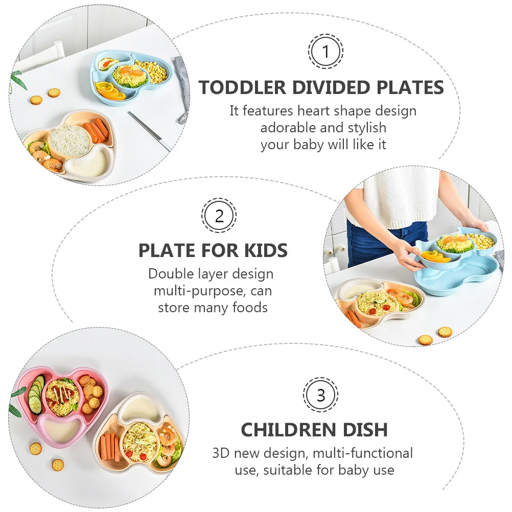 

3 Pcs Baby Meal Bowl Kids Section Plates Childrens Love Separated Straw Dishes Divided Toddler