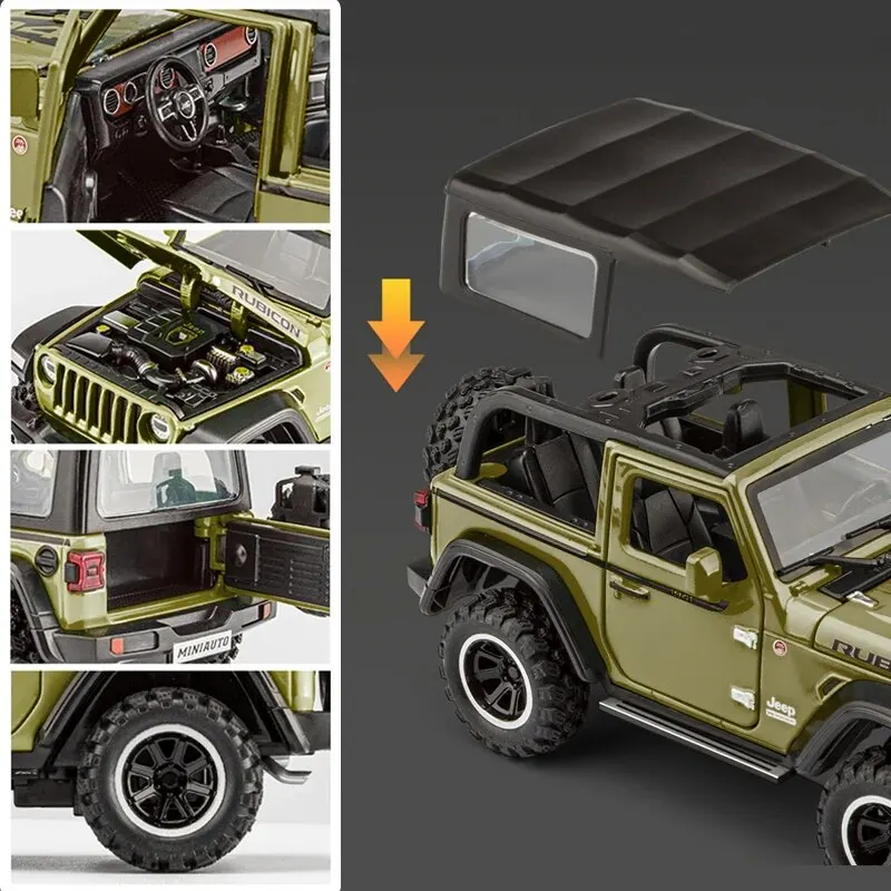 Off-Road 7-drzwiowy model samochodu zabawkowego Wrangler odlewanego ciśnieniowo, w skali 1/32 Pojazd ze stopu metalu dla dzieci Chłopcy Dziewczynki Dorośli, otwarte drzwi, światło