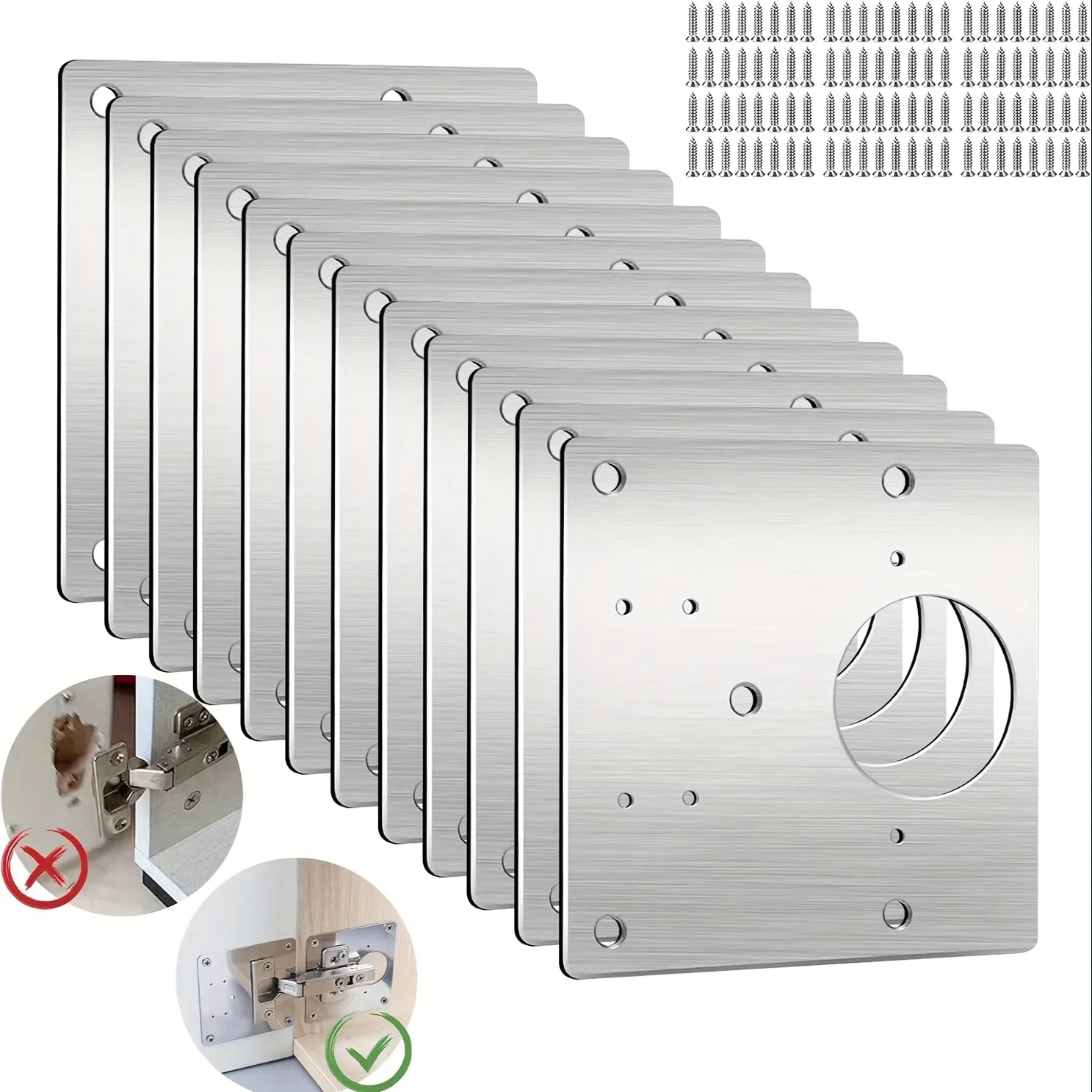 10Pcs Stainless Steel Cabinet Door Hinge Repair Plate, Hinge Mounting Plate Kit with Screws Furniture Hardware Repair Tool