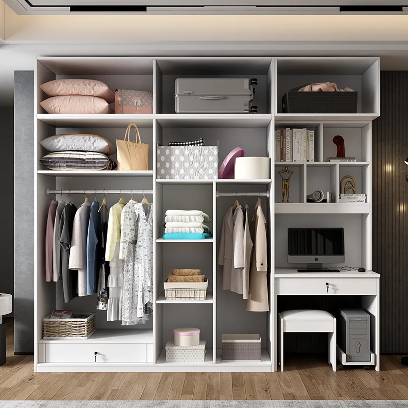 

Solid wood wardrobe, desk integrated household bedroom, multi-layer board, modern simple combination wardrobe