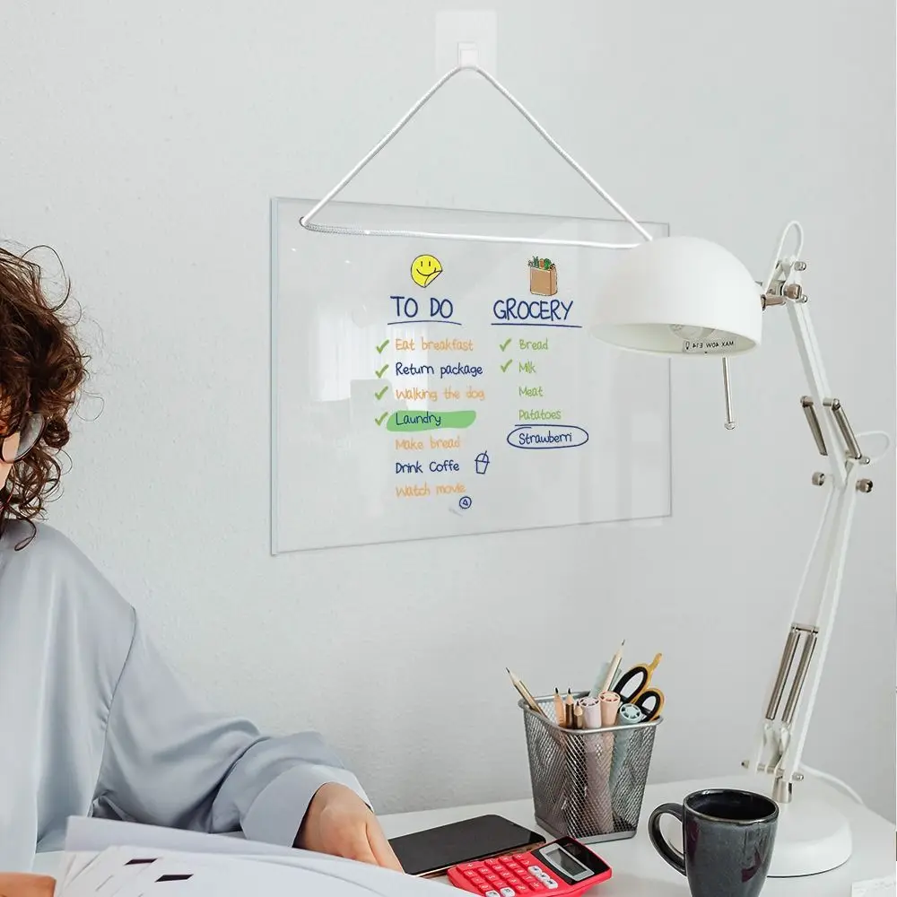 Creative Transparent Message Board Acrylic Wall Hanging Display Board Green Leaves Pattern Handwritting Erasable Whiteboard Tool