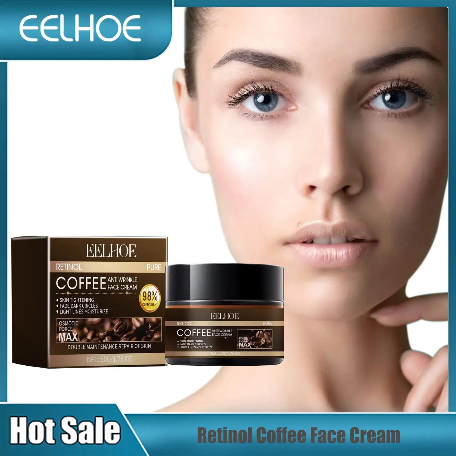 

Retinol Coffee Face Cream Moisturizing Nourishing Repair Face Damaged Brighten Facial Cream Beauty Healthy Skin Care Product 50g